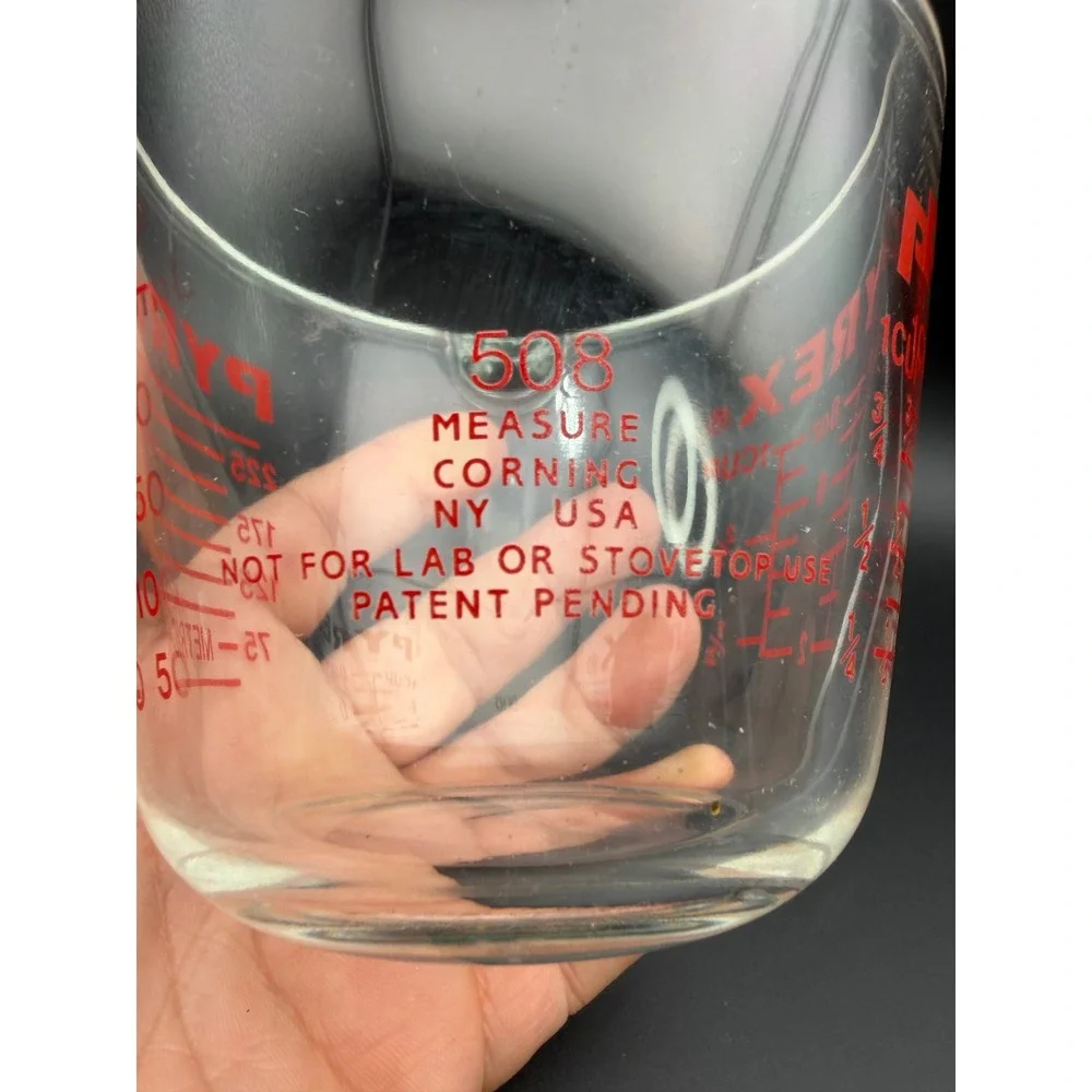 Pyrex 1 Cup 8oz 250ml Glass Measuring Cup Red Lettering 508 Corning USA